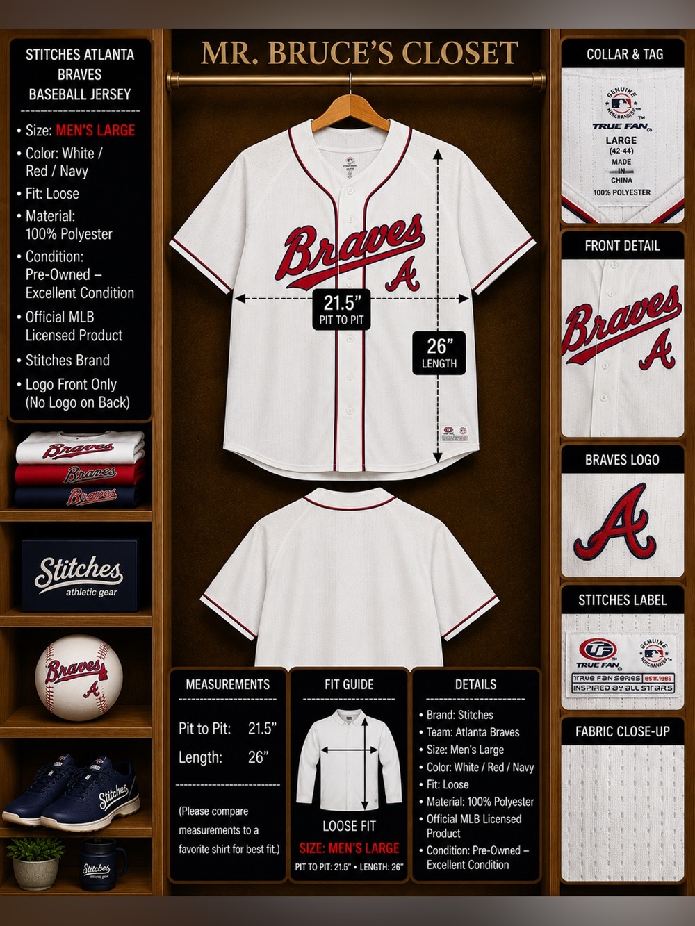 Stitches White & Red Atlanta Braves Kids Baseball Jersey